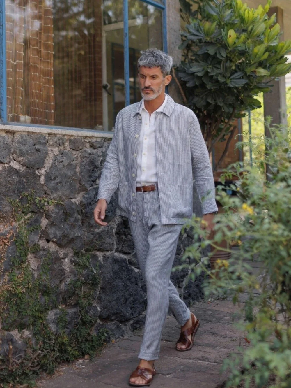 Alex Crane Cham Linen Pant In Lines